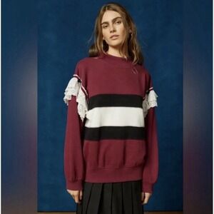 BDG Urban Outfitters  Pullover Women's Size Small Ruffle Burgundy  Striped Top